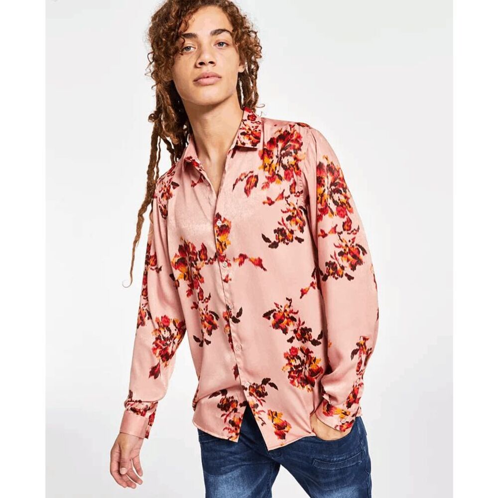 INC International Concepts Men's Regular-Fit Floral-Print Shirt - Noble Blush L